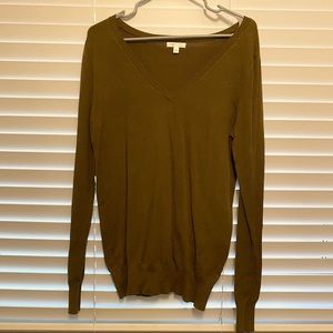 Olive Khaki V Neck Lightweight Sweater
